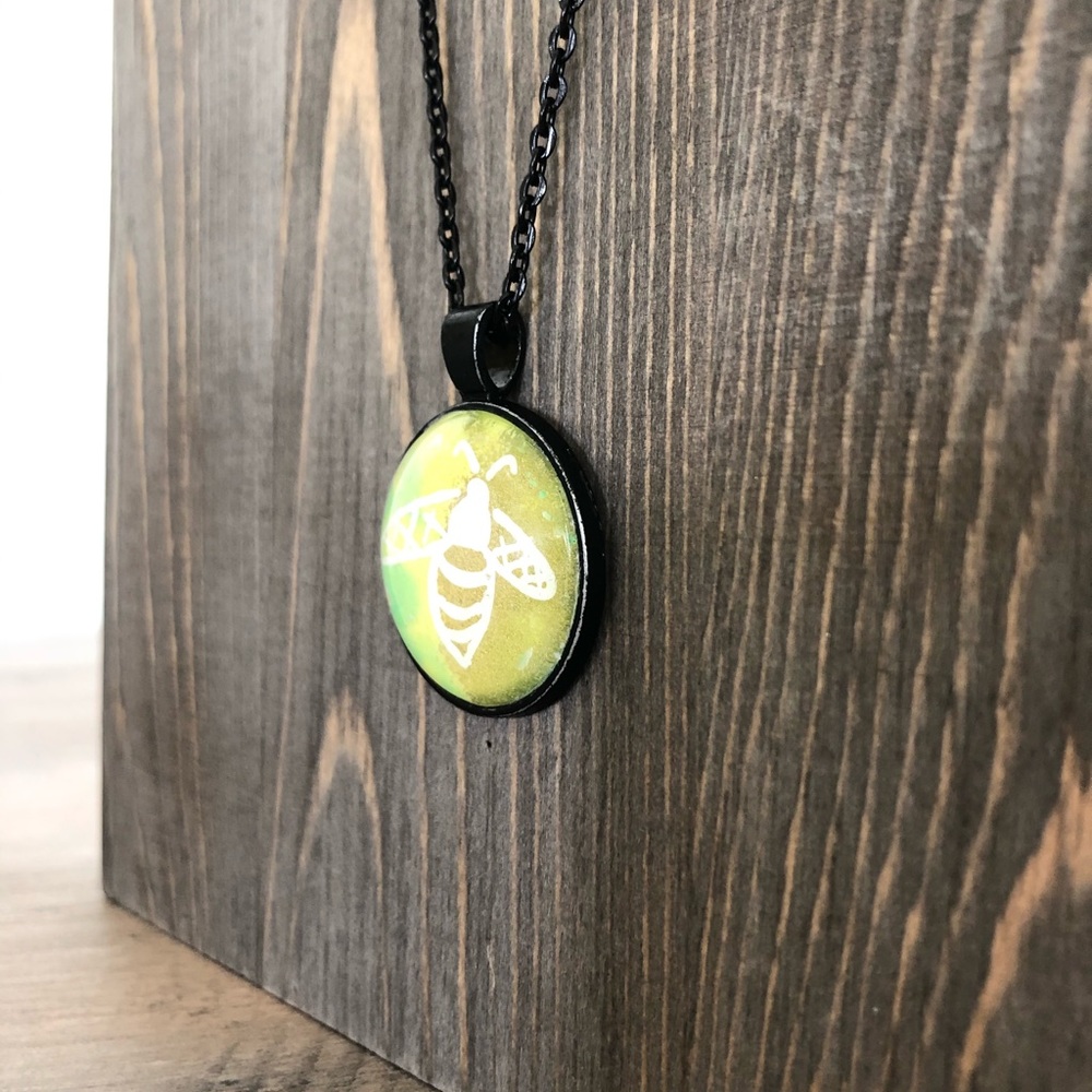 Bumblebee Pendant Necklace 20" Black Metal Chain